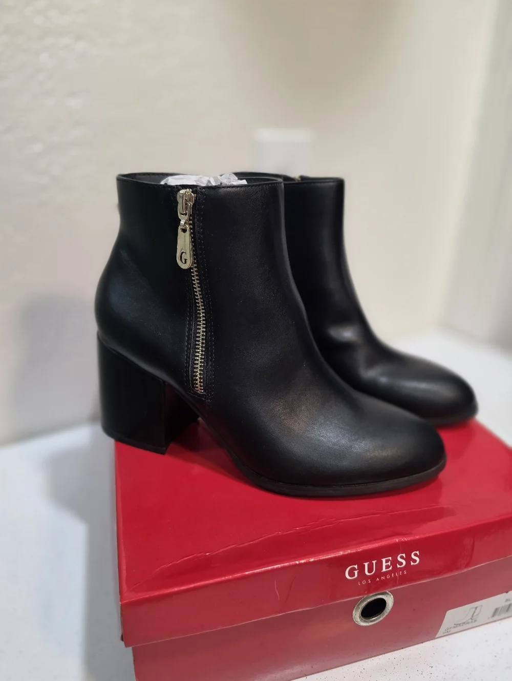 Only Used 1 Time....Guess Black Ankle Booties with Gold Zipper Detail